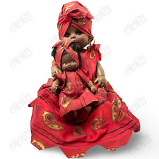 Rare Vintage Mama Blinking Eyes w/ Baby African Traditional Red Dress Collector picture
