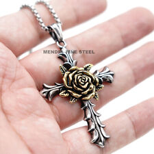 MENDEL Gothic Mens Womens Christian Rosicrucian Rose Cross Pedant Necklace Chain picture