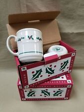 Set of 4 Longaberger Pottery Traditional Holly Christmas Coffee Mugs USA picture