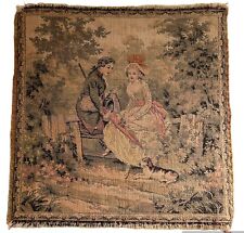 VTG Tapestry Romantic Victorian Couple Dog Country Scene Courting France 9”x9” picture