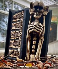 Antique 1950s Hand Carved Macabre Gothic Skeletal Sarcophagus Folk Art Stash Box picture
