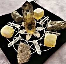 Abundance Crystal Grid Set Citrine Pyrite Herkimer Sacred Geometry FlowerOfLife picture