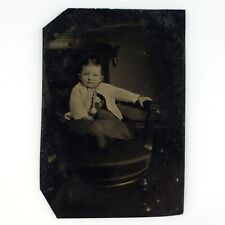Named Foster Connecticut Girl Tintype c1878 Antique 1/6 Plate Child Photo H774 picture