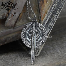  Mens Stainless Steel Nordic Norse Viking Odin Shield Pendant Necklace Men picture