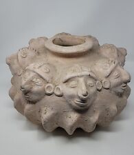 ANTIQUE PRE-COLUMBIAN HANDMADE PERPETUAL FACE CLAY POT/VASE picture