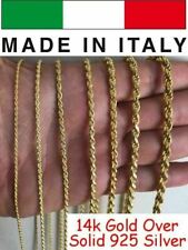 Men's Women's Real 14k Gold Plated Solid 925 Sterling Silver Rope Chain 1.5-5mm picture