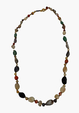 Vintage Fashion Necklace Quartz Agate Long Barrel Closure Multicolor 32 inch picture