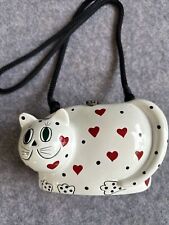 Timmy Woods Beverly Hills RARE Painted Black and White Wooden Cat Head Purse Vnt picture