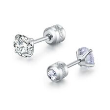 2PCS Silver Stainless Steel Round CZ Earrings Screw Back Ear Stud for Men Women picture