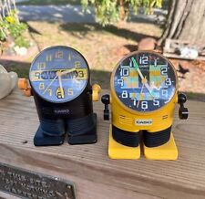 Pair Of Vintage 1980's Casio Japan AC-100 Red Robot Novelty Alarm Clocks picture