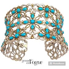 Large Gems en Vogue Sterling Sleeping Beauty Turquoise Flower Cuff Bracelet  picture