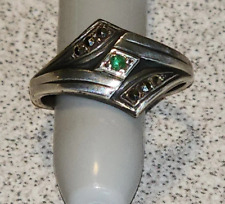 Vintage Marcasite and Emerald Sterling Silver Ring, Size 7.25 picture