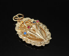 14K GOLD - Vintage Victorian Sapphire & Ruby Umbrella Pendant- GP458 picture