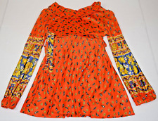 Mini Dress VTG 60s Tangerine Orange Paisley Sequins Long Sleeve Mod/GoGo Sz S/M picture