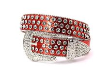 Rhinestone Western Belt Bling Stone Red Clear Unisex Men Pants 34 Cinto Vaquero picture