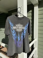 Vintage 1993 90s Blue Flame Harley Davidson T-shirt picture