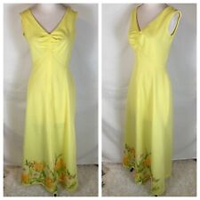 Vintage 60s 70s Montgomery Ward Mod Maxi Dress Yellow Floral Romantic Size M VGC picture