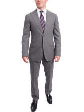 Napoli Slim Fit Gray Stepweave Half Canvassed Wool Suit With Peak Lapels picture