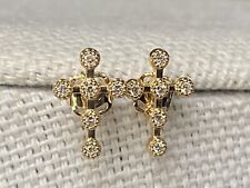 14K solid gold cross genuine diamond earrings, 12 stones , 0.12 carats picture