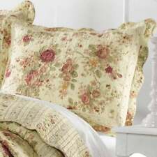 COZY ANTIQUE REVERSIBLE COTTAGE YELLOW PINK RED GREEN ROSE LEAF SOFT QUILT SET picture