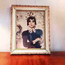 Vintage Art Print Huldah Lady Portrait Mid Century White Wood Frame 8