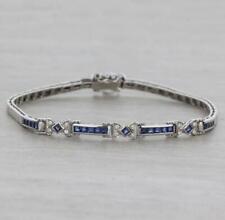 Exquisite Art Deco Style Square Shape Blue Sapphire & White CZ Fine Bracelets picture
