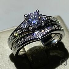 Round Cut 2 CT Moissanite Bridal Set Engagement Ring Solid 14K White Gold 4 Her picture