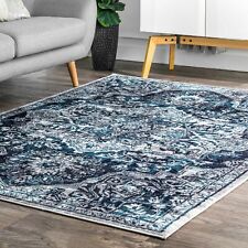 nuLOOM Transitional Medallion Maryanne Area Rug in Blue Transitional Tribal picture