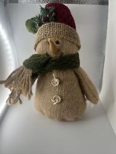 Vintage 10” Burlap Standing Snowman Natural Brown Christmas Decor picture