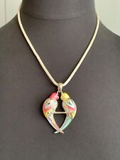 Charming French Designer Necklace - Parrots with multicoloured Enamel 18