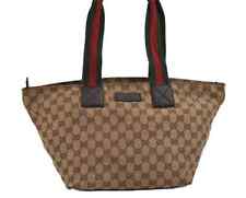 Authentic GUCCI Web Sherry Line Tote Bag GG Canvas Leather 131230 Brown 3311J picture