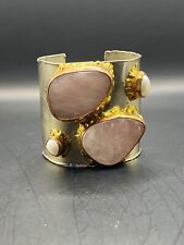 VTG Estate Pink Quartz Gemstone Hand Crafted Artisan Cuff Bracelet Boho Gypsy picture