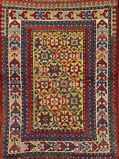 Pre-1900 Gold/ Ivory Russian Kazak Vegetable Dye Handmade Antique Rug Carpet 4x5 picture