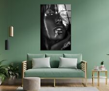 African Black Silver Women Tempered Glass Wall Art picture