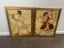 VTG Print on Wood Fratelli Alinari Italy 16x11” Etruscan tomb Set 2 picture