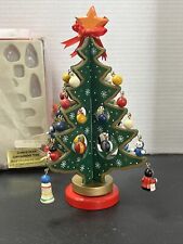 2002 Desktop Wooden Christmas Tree Décor Christmas Toy Set w/ 24 Mini Ornaments picture