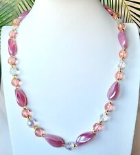 Vintage Style Necklace 21'' Pink Glass Czech Old Beads Women`s Jewelry picture