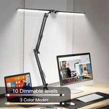 Double Head LED Desk Lamp Clamp Swing Arm Eye-Caring Dimmable 10Brightness Level picture