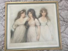 Antique English Lithograph  Portrait Three Graces/Sisters Signed Bottom Right picture