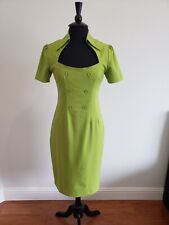 Unique Vintage Glamour Bunny Size L Dress Lime Color Double-Breasted with Collar picture