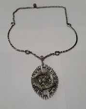 Vintage Hollycraft Large Medallion Statement Necklace Silvertone Modernist  picture