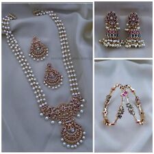 Indian Bollywood Gold Plated Necklace Earring Bracelet Comb Set Bridal Jewelry picture
