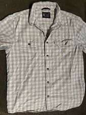 Carhartt Mens Med Loose Fit Short Sleeve Button Down Collard Shirt Striped Red picture