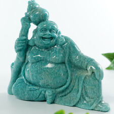 Chinese Laughing Buddha Amazonite Hand Carved Buddha Unique Figure Reiki Healing picture