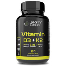 Health Dose Vitamin D3 + K2 Supplement. 2 in 1 Formula. Immune Support. 180 caps picture
