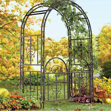 Iron Garden Arch with Gates Vintage Style Scroll Metal Arbor Vine Plant Climber  picture