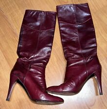 Vintage Charles Jourdan Italian Leather Burgundy Knee High Boots Size 6.5 picture