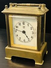 WATERBURY CLOCK CO. SMALL BEVELLED GLASS CHIMING CARRIAGE CLOCK -Porcelain Face picture