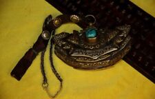 Nice Real Tibet Tibetan 1800s Old Antique Noble Turquoise Purse Wallet Notecase picture