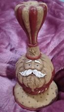 Folk Art Wood Look Santa Claus Face Vintage Christmas Finial Figurine Heavy 7.5
